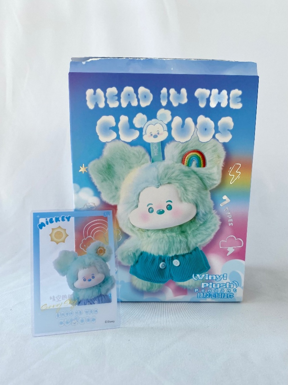 MINISO Blue Sunny Sky Mickey Head In The Clouds Vinyl Plush Pendant